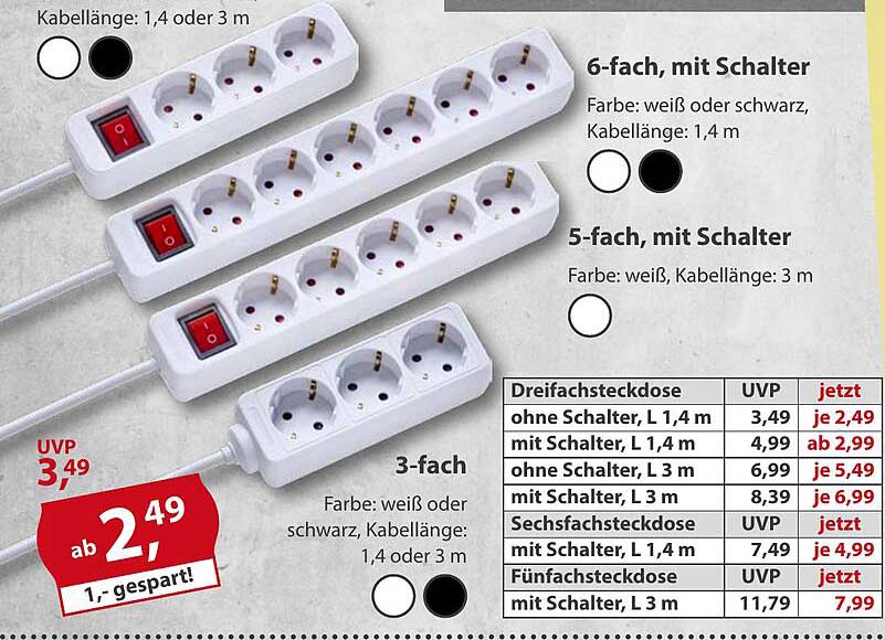 Die praktische Dreifachsteckdose mit Schalter