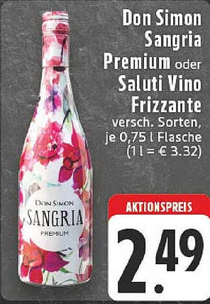 Don Simon Sangria Premium oder Saluti Vino Frizzante, 0,75 l Flasche