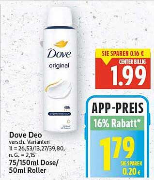 Dove Deo in verschiedenen Varianten – nur 1,79 €