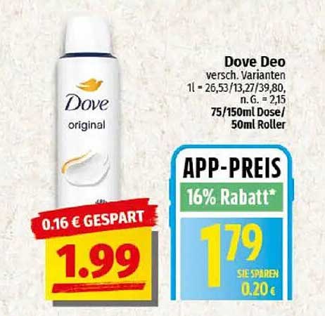 Dove Deo verschiedene Varianten 75/150ml Dose / 50ml Roller