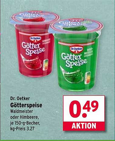 Dr. Oetker Götterspeise Waldmeister oder Himbeere, je 150-g-Becher