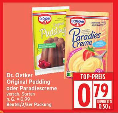 Dr. Oetker Original Pudding oder Paradiescreme, 79 Cent