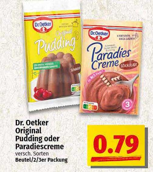 Dr. Oetker Original Pudding oder Paradiescreme - verschiedene Sorten