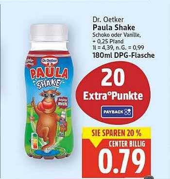 Dr. Oetker Paula Shake Schoko oder Vanille 180ml DPG-Flasche