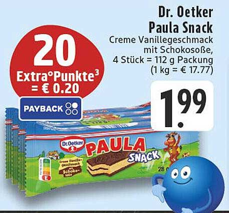 Dr. Oetker Paula Snack - Creme Vanillegeschmack mit Schokosoße, 4 Stück