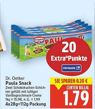 Dr. Oetker Paula Snack – Zwei Schokokuchen-Schichten gefüllt mit luftiger Vanillegeschmack-Creme