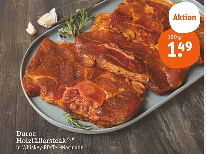 Duroc Holzfällersteak in Whiskey-Pfeffer-Marinade