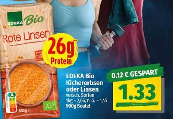 EDEKA Bio Kichererbsen oder Linsen - 500g Beutel