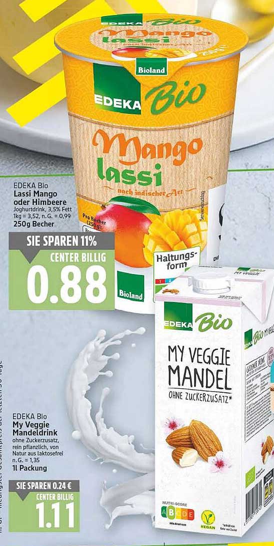 EDEKA Bio Lassi Mango oder Himbeere 250g Becher