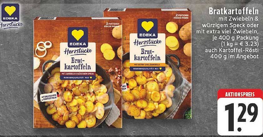 EDEKA Bratkartoffeln mit Zwiebeln & würzigem Speck oder extra viel Zwiebeln, 400 g Packung