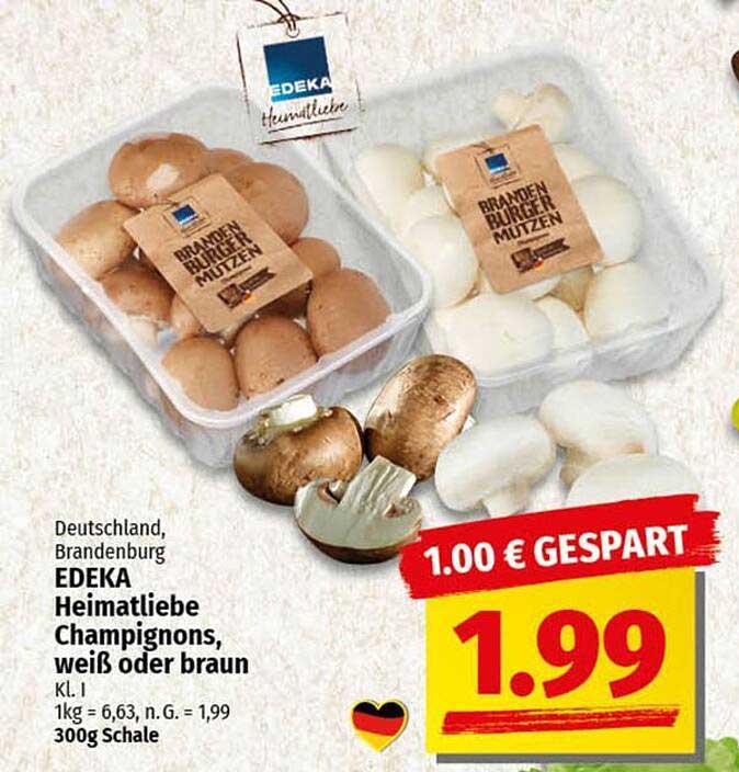 EDEKA Heimataliebe Champignons, weiß oder braun, 300g Schale