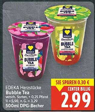 EDEKA Herzstücke Bubble Tea 500ml DPG-Becher - Sortenvielfalt zu einem unschlagbaren Preis