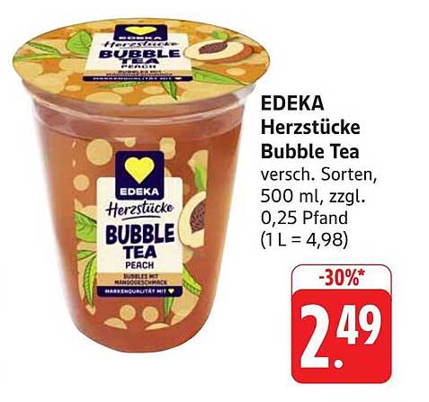 EDEKA Herzstücke Bubble Tea Peach 500 ml