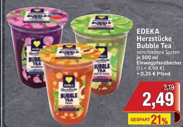 EDEKA Herzstücke Bubble Tea verschiedene Sorten je 500 ml