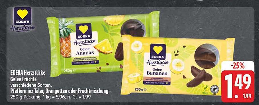 EDEKA Herzstücke Gelee Früchte - Gelee Ananas und Gelee Bananen, 250g