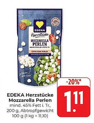 EDEKA Herzstücke Mozzarella Perlen 200 g – nur 1,11 €
