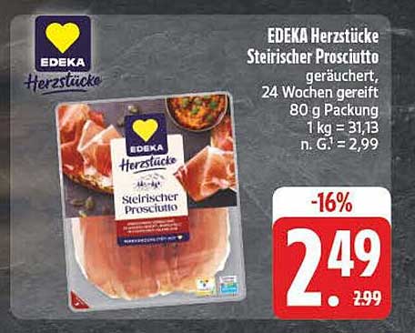 EDEKA Herzstücke Steirischer Prosciutto, geräuchert, 80 g Packung