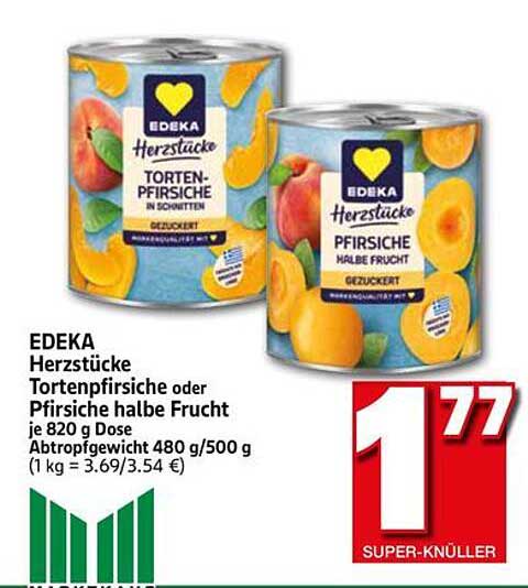EDEKA Herzstücke Tortenpfirsiche oder Pfirsiche halbe Frucht je 820 g Dose