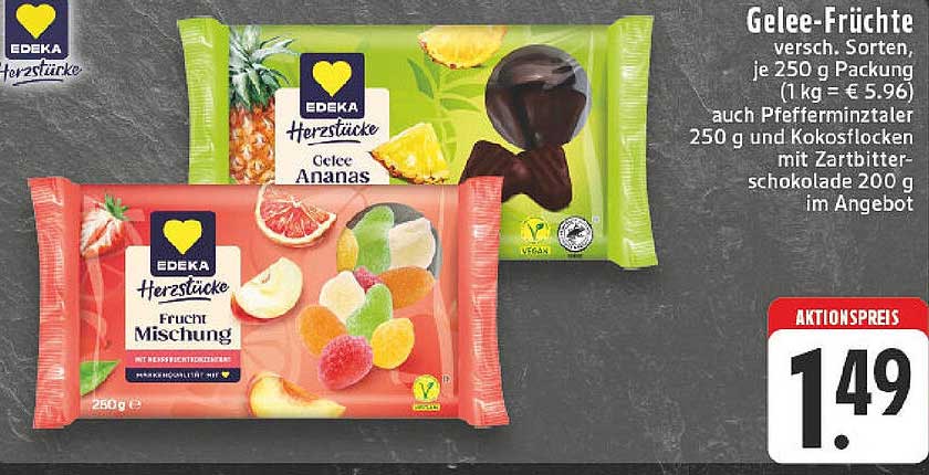 EDEKA Herztücke Gelee-Früchte, verschiedene Sorten, 250 g