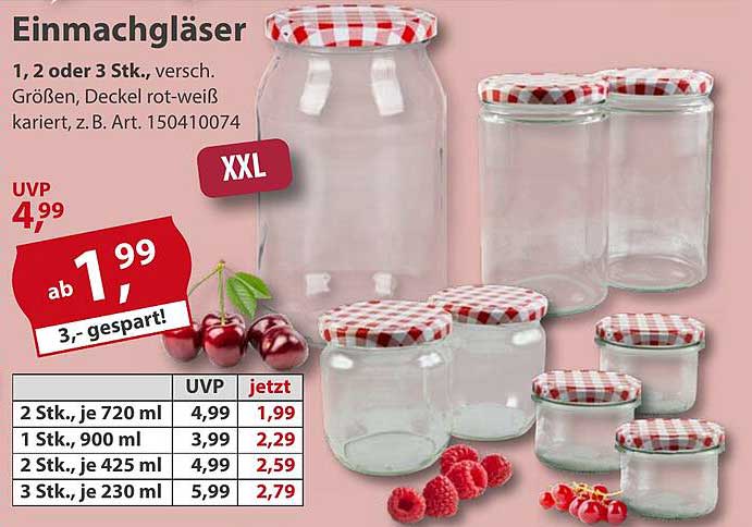 Einmachgläser 1, 2 oder 3 Stk. - verschiedene Größen