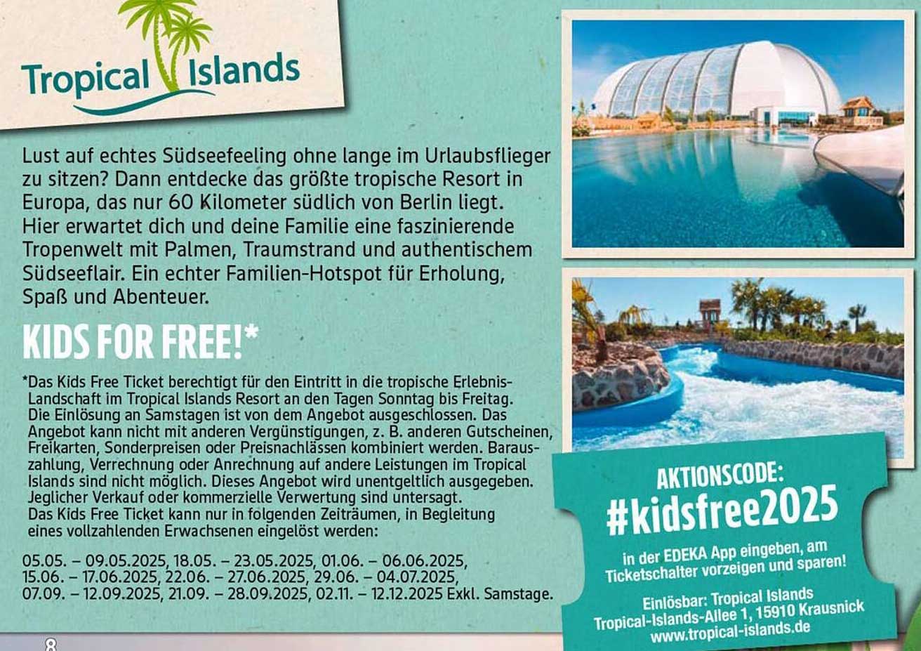 Eintritt für Kinder kostenlos im Tropical Islands Resort!