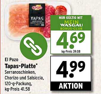 El Pozo Tapas-Platte* - Serranoschinken, Chorizo und Salsiccia, 120-g-Packung
