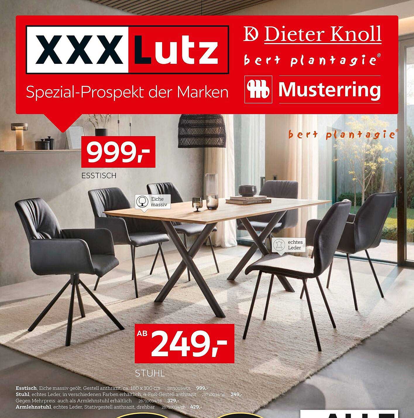 Esstisch Eiche massiv und Stühle aus echtem Leder