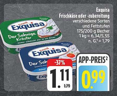 Exquisa Frischkäse oder -zubereitung verschiedene Sorten und Fettstufen 175/200 g Becher