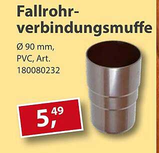 Fallrohr-Verbindungsmuffe Ø 90 mm, PVC, Art. 180080232