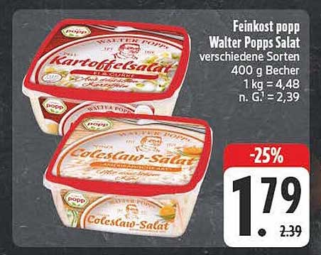 Feinkost popp Walter Popps Salat verschiedene Sorten 400 g Becher