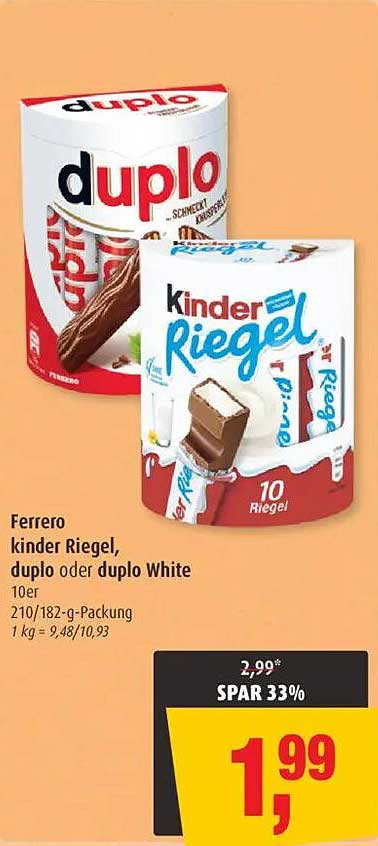 Ferrero Kinder Riegel, duplo oder duplo White 10er Packung