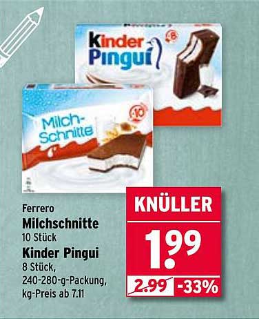 Ferrero Milchschnitte 10 Stück / Kinder Pingui 8 Stück