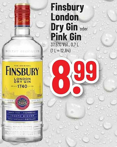 Finsbury London Dry Gin oder Pink Gin 0,7L für 8,99€