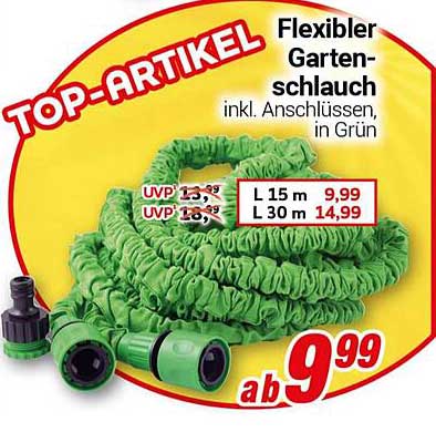 Flexibler Gartenschlauch inkl. Anschlüssen in Grün