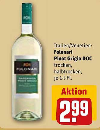 Folonari Pinot Grigio DOC trocken, halbtrocken, je 1-l-Fl.