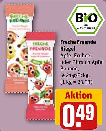 Freche Freunde Riegel Apfel Erdbeer oder Pfirsich Apfel Banane, je 21-g-Pckg.