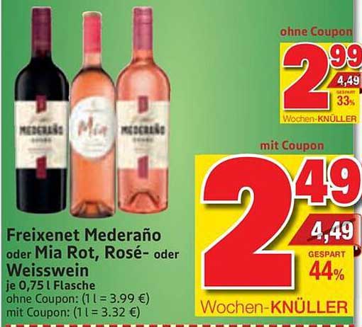 Freixenet Mederaño oder Mia Rot, Rosé- oder Weisswein je 0,75 L Flasche