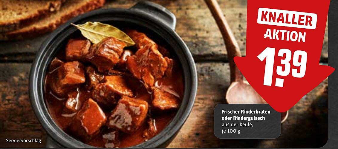 Frischer Rinderbraten oder Rindergulasch aus der Keule, je 100 g