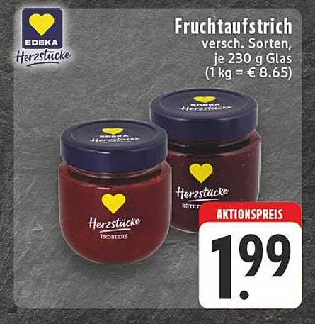 Fruchtaufstrich EDEKA Herzstücke, verschieden Sorten, je 230 g Glas