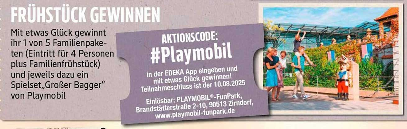 FRÜHSTÜCK GEWINNEN: Eintritt für 4 Personen plus Familienfrühstück und Playmobil Spielset ‚Großer Bagger‘