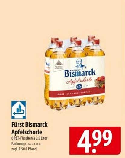 Fürst Bismarck Apfelschorle 6 PET-Flaschen à 0,5 Liter