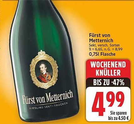 Fürst von Metternich Reisling Sekt, 0,75 L Flasche
