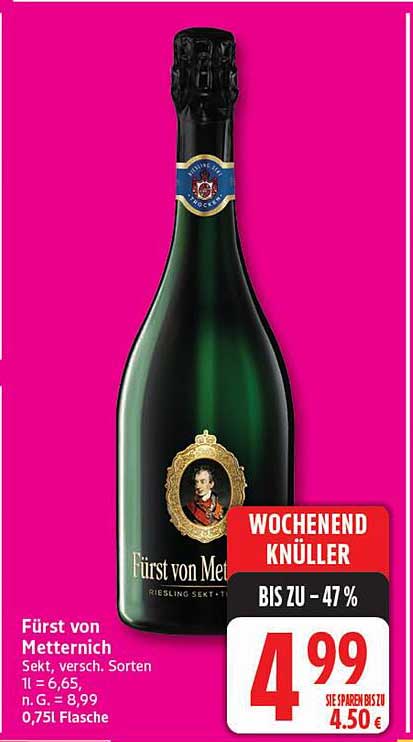 Fürst von Metternich Riesling Sekt, 0,75 l Flasche
