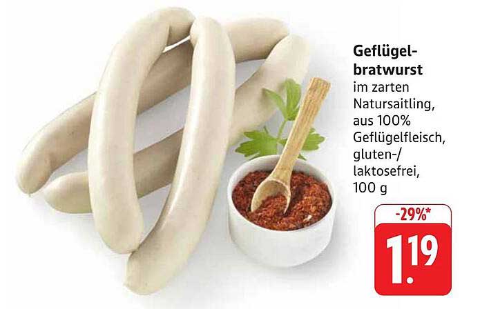 Geflügelbratwurst im zarten Naturdarm, 100 g