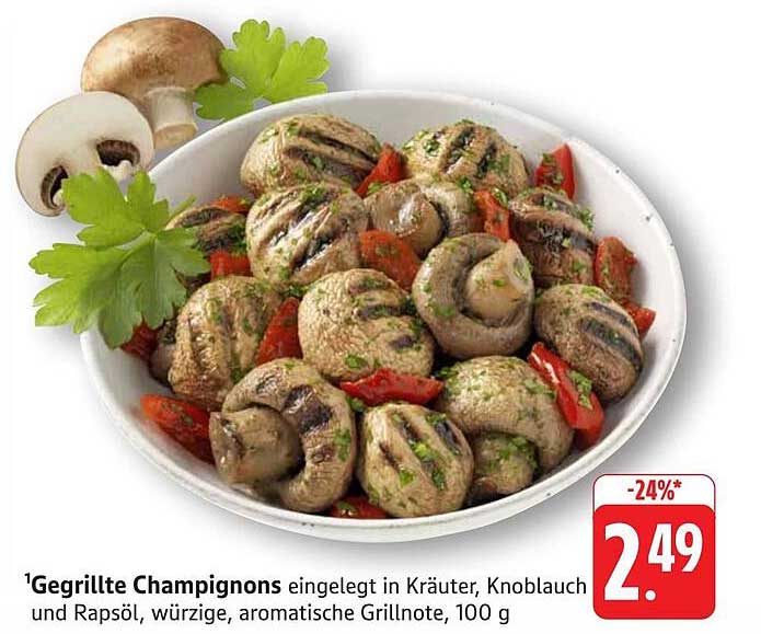 Gegrillte Champignons in Kräutern, Knoblauch und Rapsöl, 100 g