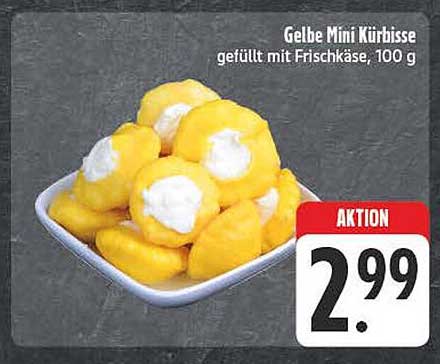 Gelbe Mini Kürbisse gefüllt mit Frischkäse, 100 g