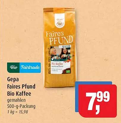 Gepa Faires Pfund Bio Kaffee gemahlen 500-g-Packung