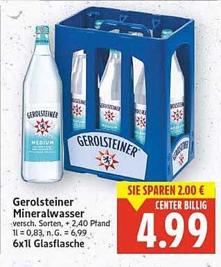 Gerolsteiner Mineralwasser 6x1L Glasflasche