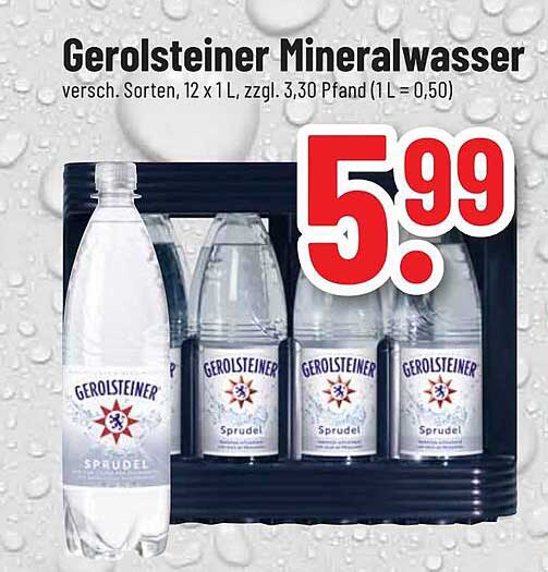 Gerolsteiner Mineralwasser versch. Sorten, 12 x 1 L, zzgl. 3,30 Pfand (1 L = 0,50)