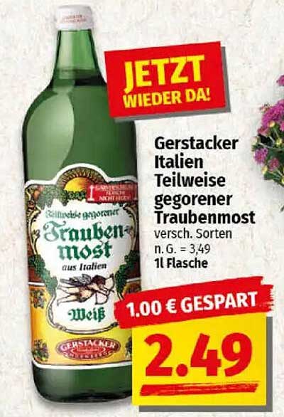 Gerstacker Italien Teilweise gegorener Traubenmost 1L Flasche